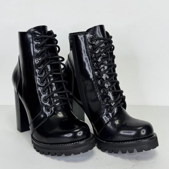 JEFFREY CAMPBELL Black Leather Bootie Lug Sole Chunky Block Heel Womens 6.5 Goth - Picture 2 of 11